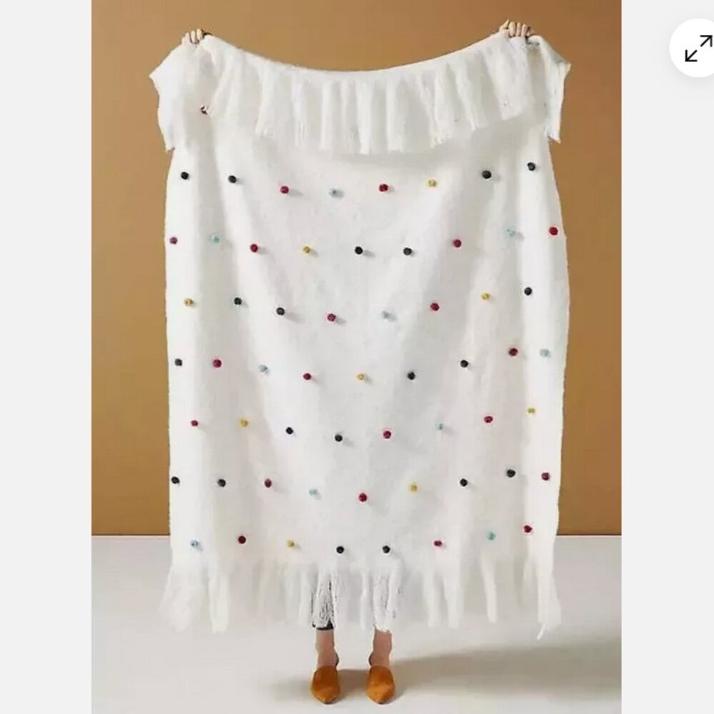 NEW w/ TAGS SOFT Anthropologie Hilda POM POM Mohair Throw Blanket